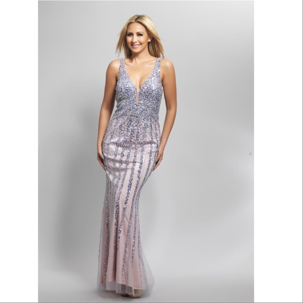 Purple V-Neck Sequin Gown